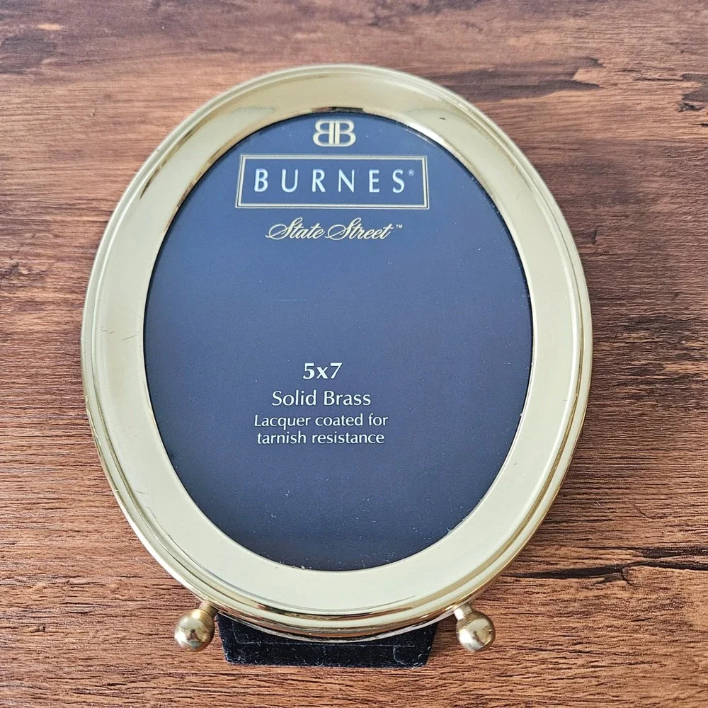Burnes State Street Solid Brass 5x7 Oval Picture Frame Gold Polished Ball Feet